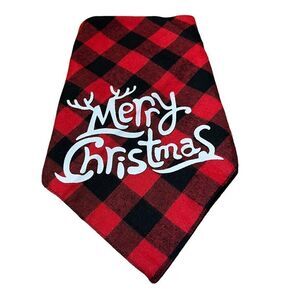 Christmas Dog Bandana Red & Black Plaid Merry Christmas Triangle